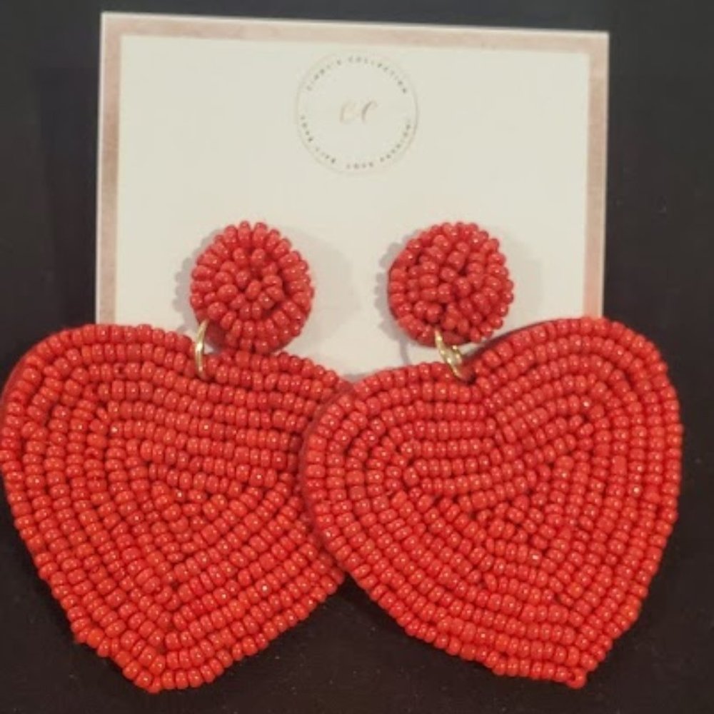 Heart Red Beads Earrings